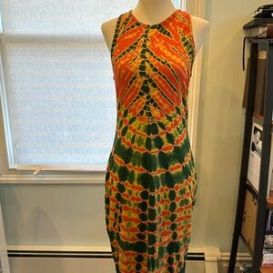 Size 2 Raquel Allegra red and green tie-dye tank midi dress. In great condition.
